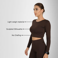 Compression Full Sleeves Top Brown — fabric texture close-up, Brown