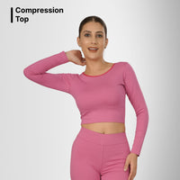 Compression Full Sleeves Top Pink — back view on model, Pink