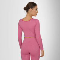 Compression Full Sleeves Top Pink — side view on model, Pink