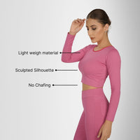Compression Full Sleeves Top Pink — fabric texture close-up, Pink