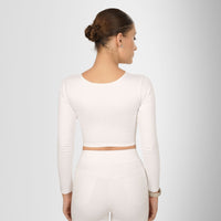 Compression Full Sleeves Top White — back view on model, White