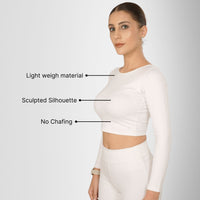 Compression Full Sleeves Top White — fabric texture close-up, White
