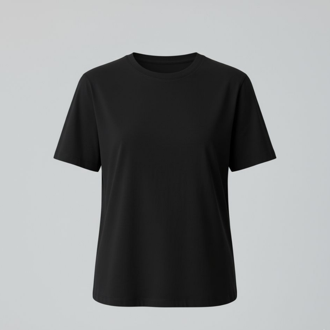 black tee flat lay Serafina Elevated Everyday
