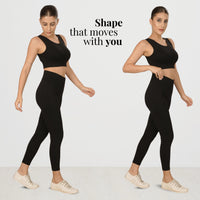 Tummy Tucker Leggings Black - High Waisted Compression Leggings — fabric texture close-up, Black