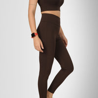 Tummy Tucker Leggings — High-Waisted Compression for Indian Women — side view on model, Black