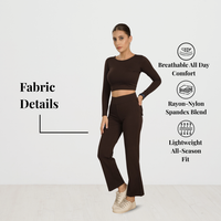 Buttery Soft Tummy-Tucker Trousers Brown - High-Waisted — fabric texture close-up, Brown