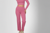 Tummy Tucker Trouser Pink — side view on model, Pink