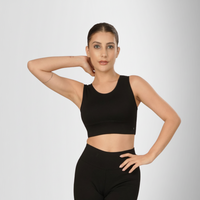 Compression Sports Bra for Women – Breathable Support Bra — back view on model, Black