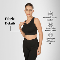 Compression Sports Bra for Women – Breathable Support Bra — fabric texture close-up, Black