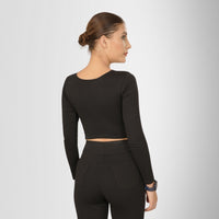 Compression Full Sleeves Top Black — back view on model, Black