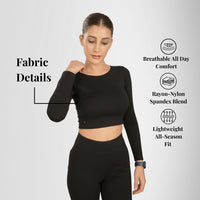 Compression Full Sleeves Top Black — fabric texture close-up, Black