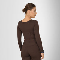 Compression Full Sleeves Top Brown — back view on model, Brown