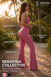 Tummy Tucker Trouser Pink — back view on model, Pink