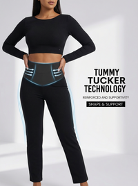Tummy Tucker Leggings Black - High Waisted Compression Leggings — lifestyle shot, Black