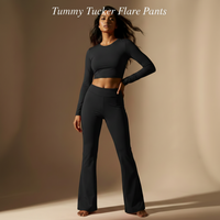 Tummy Tucker Flare Pants - High-Waisted Compression Activewear for Women — side view on model, Black