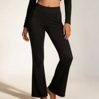 Tummy Tucker Flare Pants - High-Waisted Compression Activewear for Women — feature highlights, Black