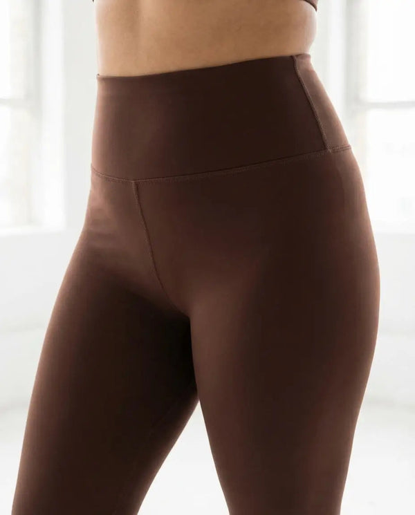 Tummy Tucker Leggings — High-Waisted Compression for Indian Women — Tummy Tucker Leggings — back view on model, Brown