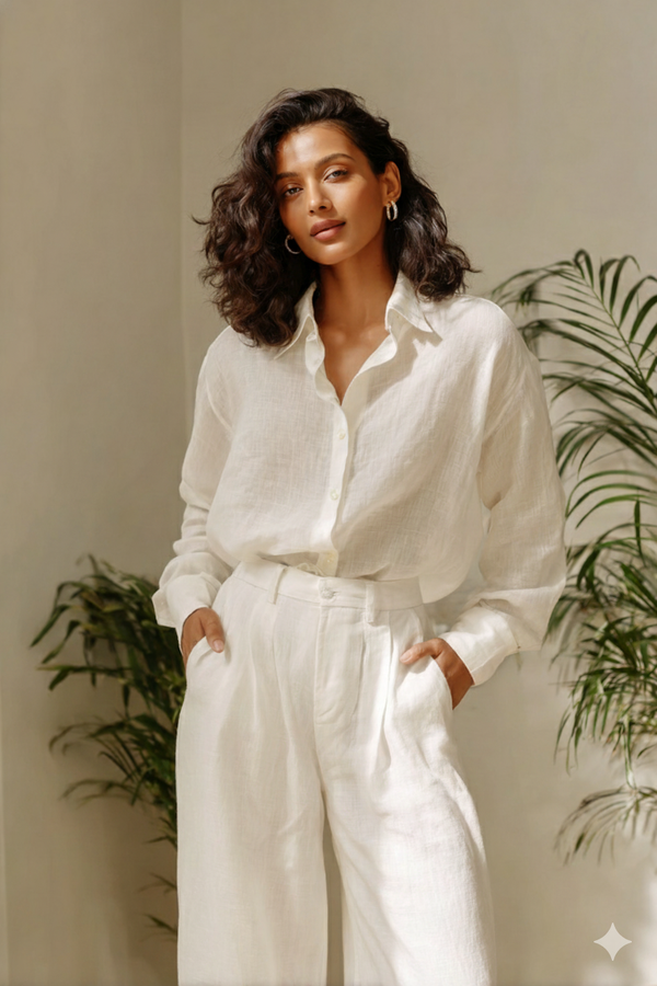 Serafina Collective Wrap Shirt – Cotton Linen Blend — Serafina Wrap Shirt — cream cotton linen blend